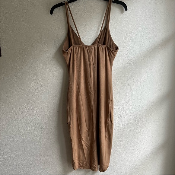 Suede Wrap Front Dress Spaghetti Straps Tan Taupe - Picture 5 of 9